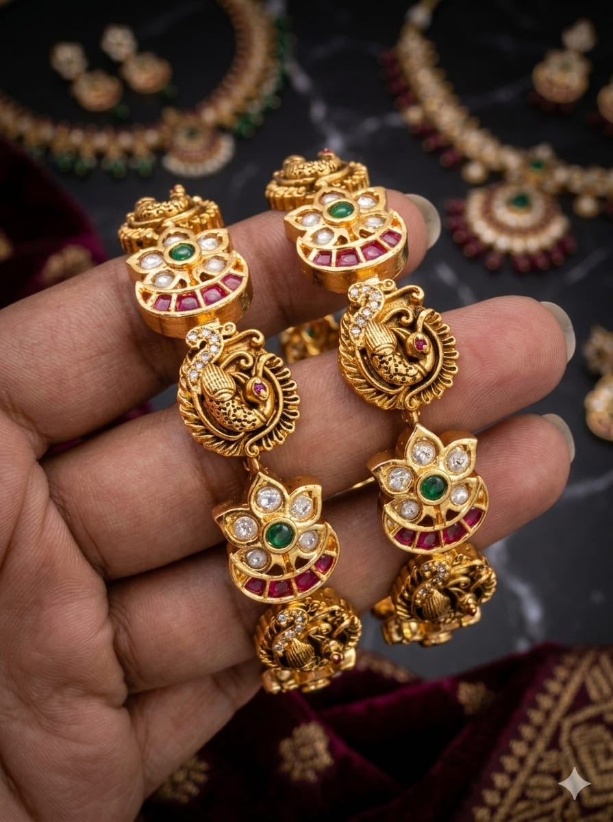 Gold Finish Temple Jewelry Kada Bangle Set