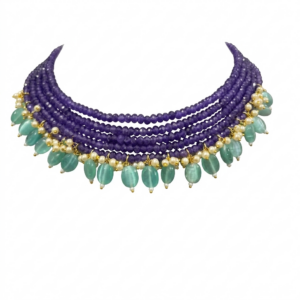 Handcrafted Multi-Strand Purple Onyx Choker with Mint Green Drops