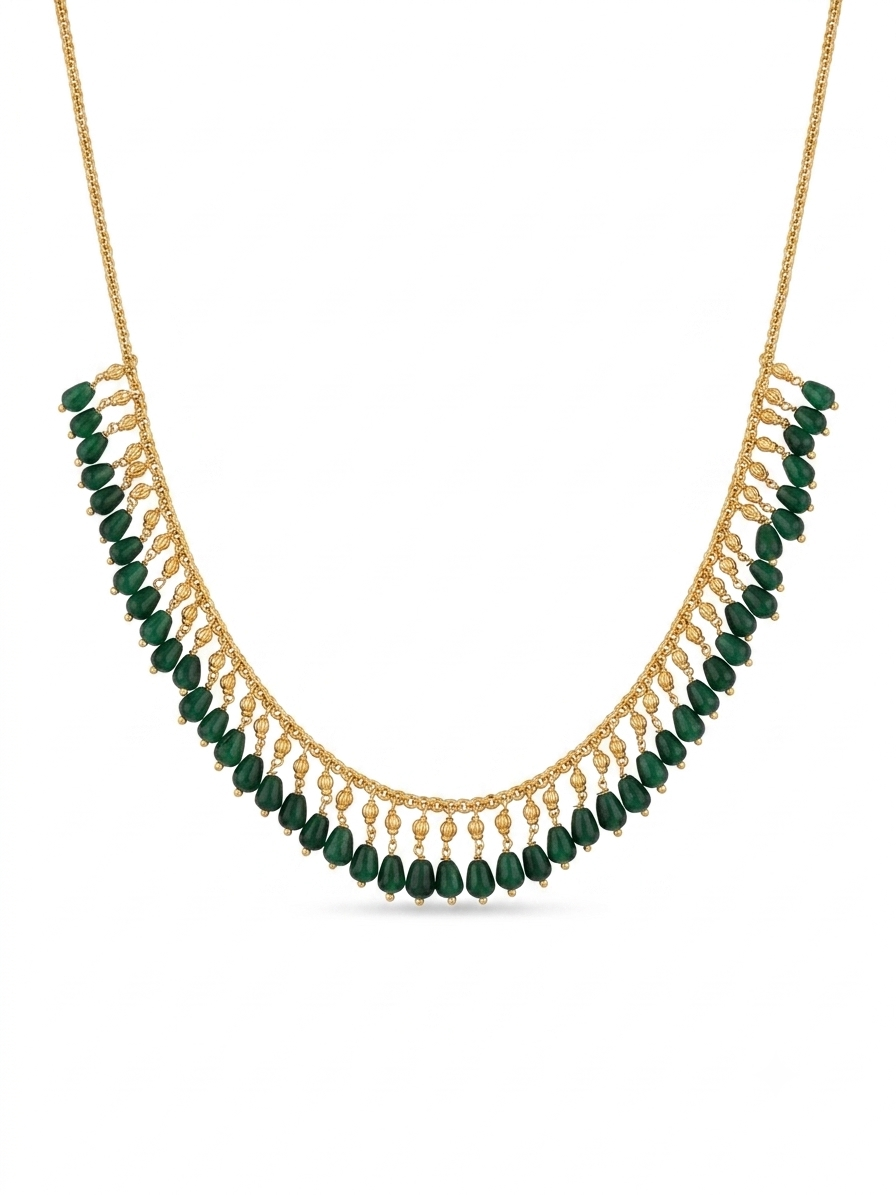 Elegant Gold-Tone Green Onyx Teardrop Statement Necklace