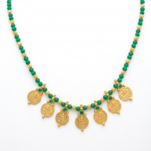 Traditional Goddess Lakshmi Kasu Green Beads Festive Necklace