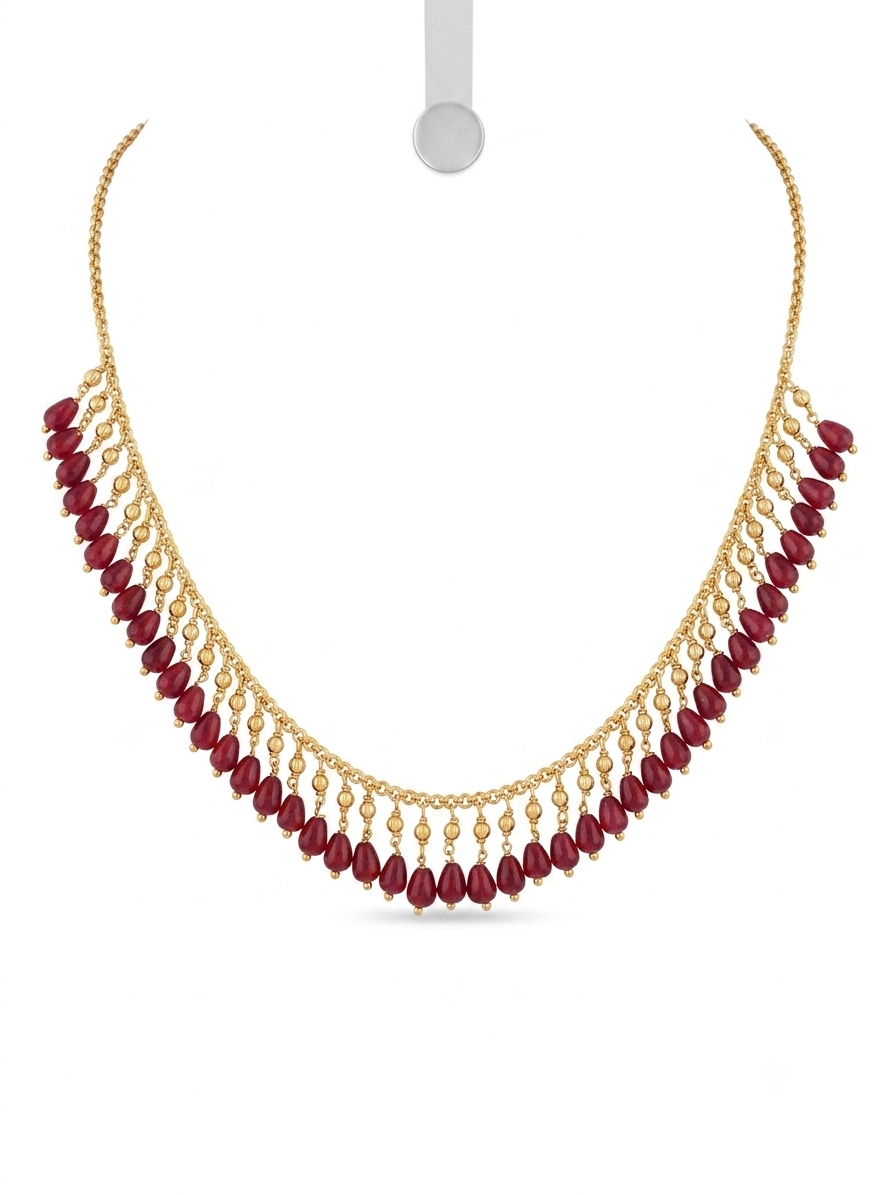 Elegant Gold-Tone Ruby Teardrop Statement Necklace